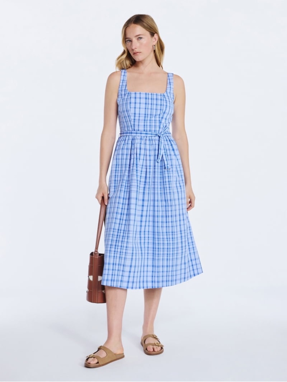 Blue plaid midi dress